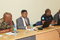 De gauche à droite : l'Assistant militaire, le Lieutenant-colonel Boniface Chomba, le Chef par intérim du Département des opérations de paix, le Dr Tesfaye Tolu, et le Chef de la composante police, le Col Ali Mohamed Robleh, pendant la réunion. 