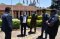 Le Directeur de l'EASF, le Brigadier-Général Getachew Shiferaw Fayisa (à gauche) avec le Chef de la Composante Police, le Colonel Ali Mohamed Robleh (2ème à partir de la gauche) et le Responsable des Programmes Militaires de l'EASF, le Lieutenant-Colonel JB Muhizi (3ème à partir de la gauche) faisant leurs adieux aux invités après une conclusion positive de la réunion le 26 Février 2021.