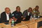 Le Chef d'état-major interarmées du PLANELM, le Brigadier Général PSC Dr. Osman Mohamed Abbas (à gauche), fait une présentation pendant les briefings de la journée. A sa droite, le Col Ali Mohamed Robleh, Chef de la composante police, M. Kedir Ali, Chef de la composante civile et le Col Abdallah Rafick, Chef d'état-major militaire.