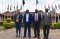 Dr. Bouh the incoming Head of Administration and Finance Ms Lima Peggy Hoareau (left), the new Head of Peace Operations Department Brigadier General Henry Isoke (2nd from right) and the EASF-AU Liaison Officer Col. John Njenga (right) at the EASF Secretariat on 20th August 2019.